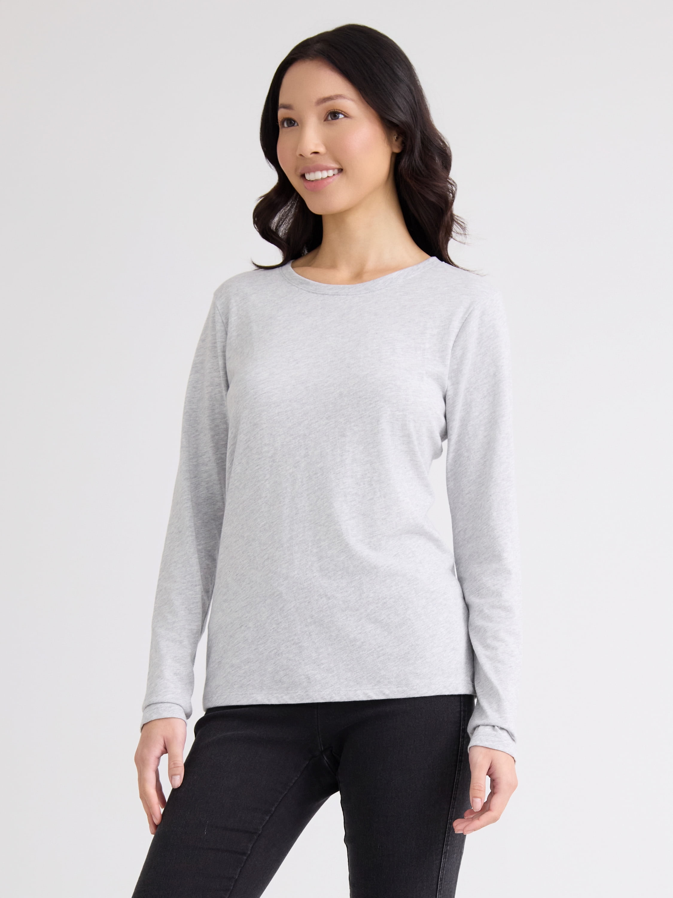 Time and Tru Women's Cotton Crewneck Tee with Short Sleeves, Size XS-XXXL