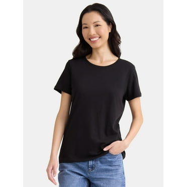 Time and Tru Women's Cotton Crewneck Tee with Short Sleeves, Size XS-XXXL