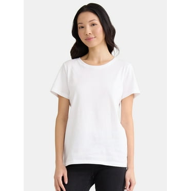 Time and Tru Women's Cotton Crewneck Tee with Short Sleeves, Size XS-XXXL