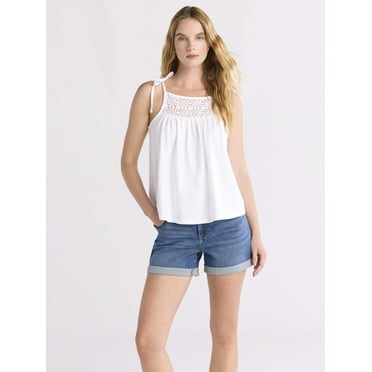 Time and Tru Women's Cotton Crochet Tank Top, Sizes XS-XXXL