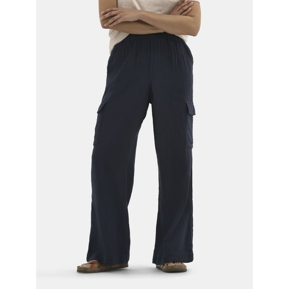 Time and Tru Women's and Women's Plus Cotton Double Cloth Cargo Pants, Sizes XS-4X