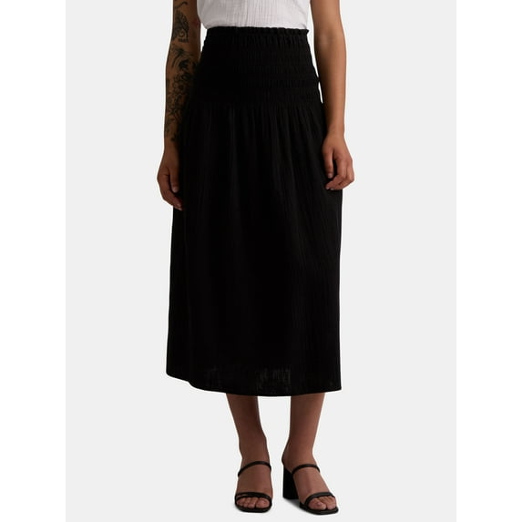 Time and Tru Women’s Cotton Double Cloth Smocked Convertible Midi Skirt, Sizes XS-XXXL
