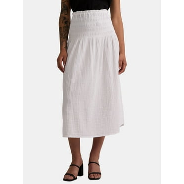 Time and Tru Women’s Cotton Double Cloth Smocked Convertible Dress Skirt, Sizes XS-XXXL