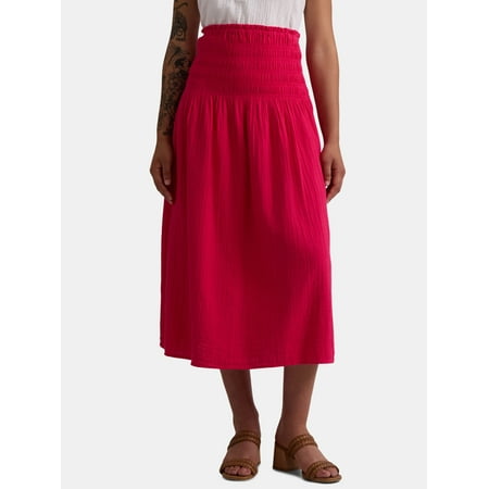 Time and Tru Women’s Cotton Double Cloth Smocked Convertible Midi Skirt, Sizes XS-XXXL