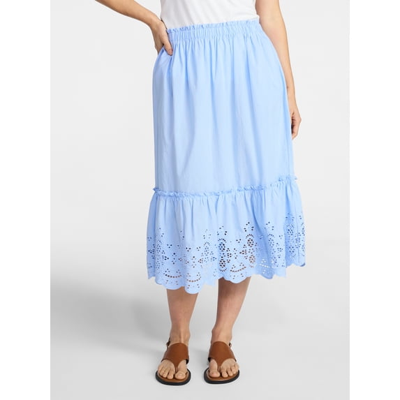 Time and Tru, Women's Cotton Eyelet Hem Midi Skirt, Blue, XXL - Walmart.com