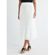 Time and Tru Women's Cotton Eyelet Midi Skirt, Sizes XS-XXXL