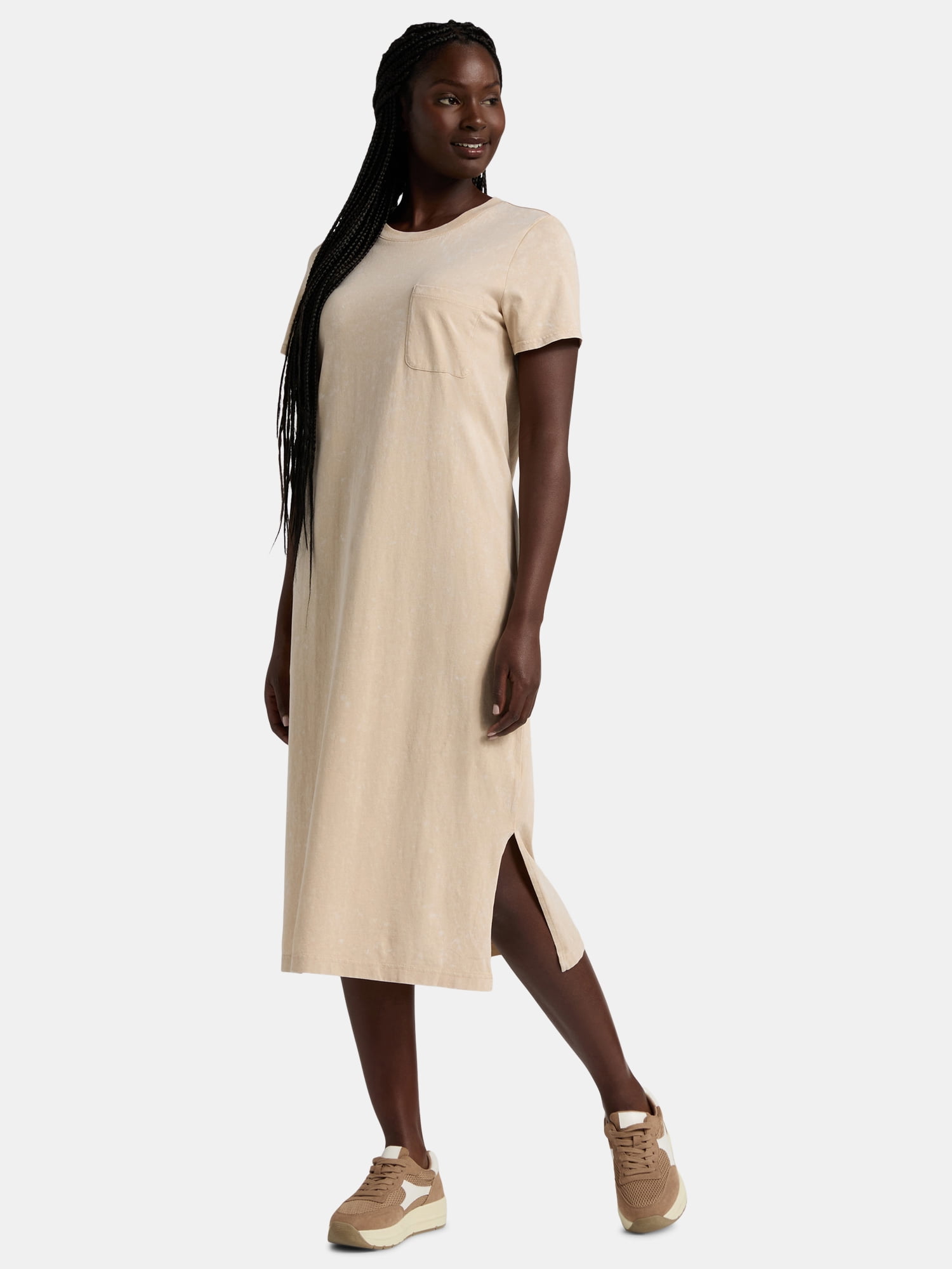 Time and Tru Women's Cotton Midi T-Shirt Dress, Sizes XS-XXXL