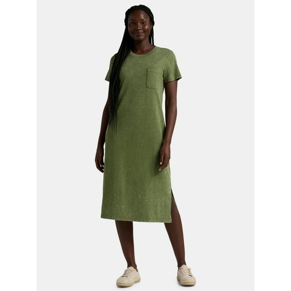 Time and Tru Women's Cotton Midi T-Shirt Dress, Sizes XS-XXXL