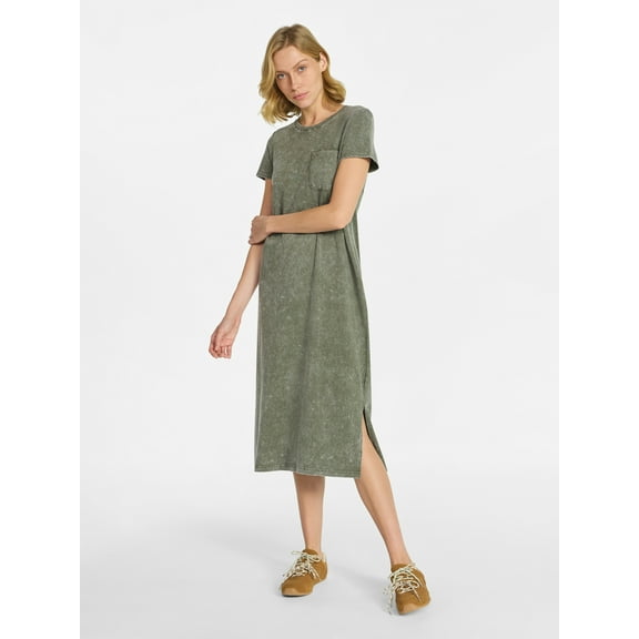 Time and Tru Women's Cotton Midi T-Shirt Dress with Short Sleeves, Sizes XS-XXXL