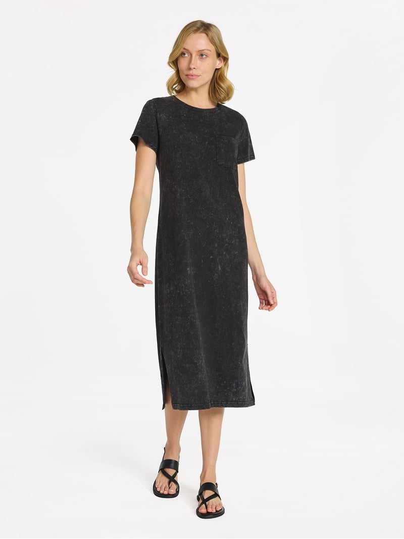knee length dresses for ladies Short Sleeve Gathered Sideseam Midi Dress Navy Licorice / L by mododoc / / Adult main image 1