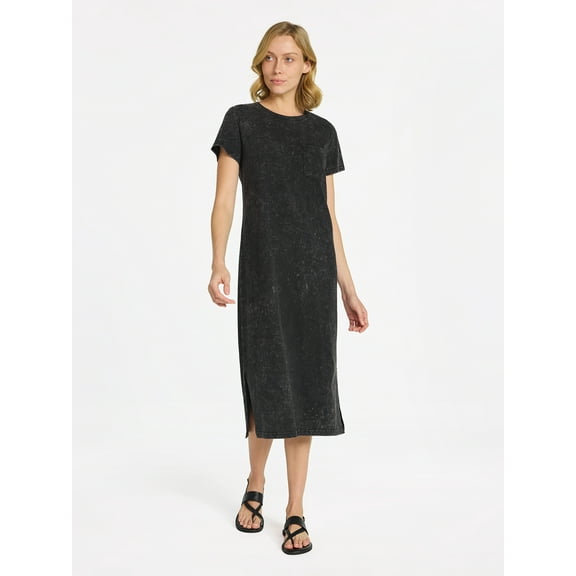 Time and Tru Women's Cotton Midi T-Shirt Dress with Short Sleeves, Sizes XS-XXXL