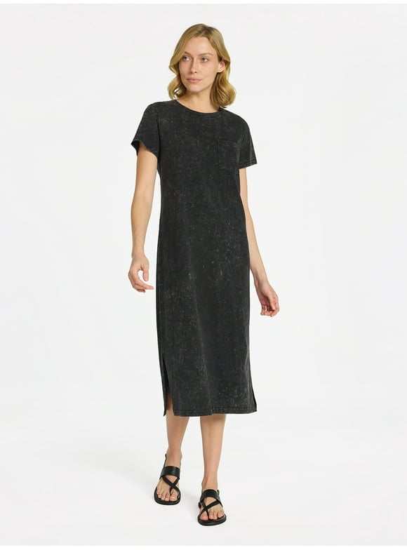 Women's Cotton Midi T-Shirt Dress with Short Sleeves, Sizes XS-XXXL