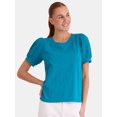 thumbnail image 1 of Time and Tru Women's Cotton Mixed Fabric Puff Sleeve Top, Sizes XS-XXXL, 1 of 5