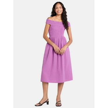 Time and Tru Women's Cotton Off the Shoulder Midi Dress, Sizes XS-XXXL