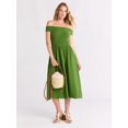 thumbnail image 1 of Time and Tru Women's Cotton Off the Shoulder Midi Dress, Sizes XS-XXXL, 1 of 4