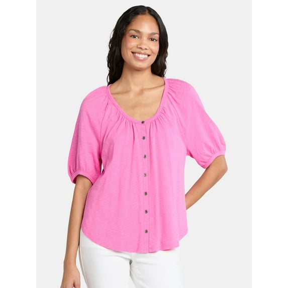 Time and Tru Women's Cotton Peasant Top, Sizes XS-XXXL
