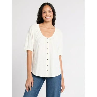 Time and Tru Women's Cotton Peasant Top, Sizes XS-XXXL