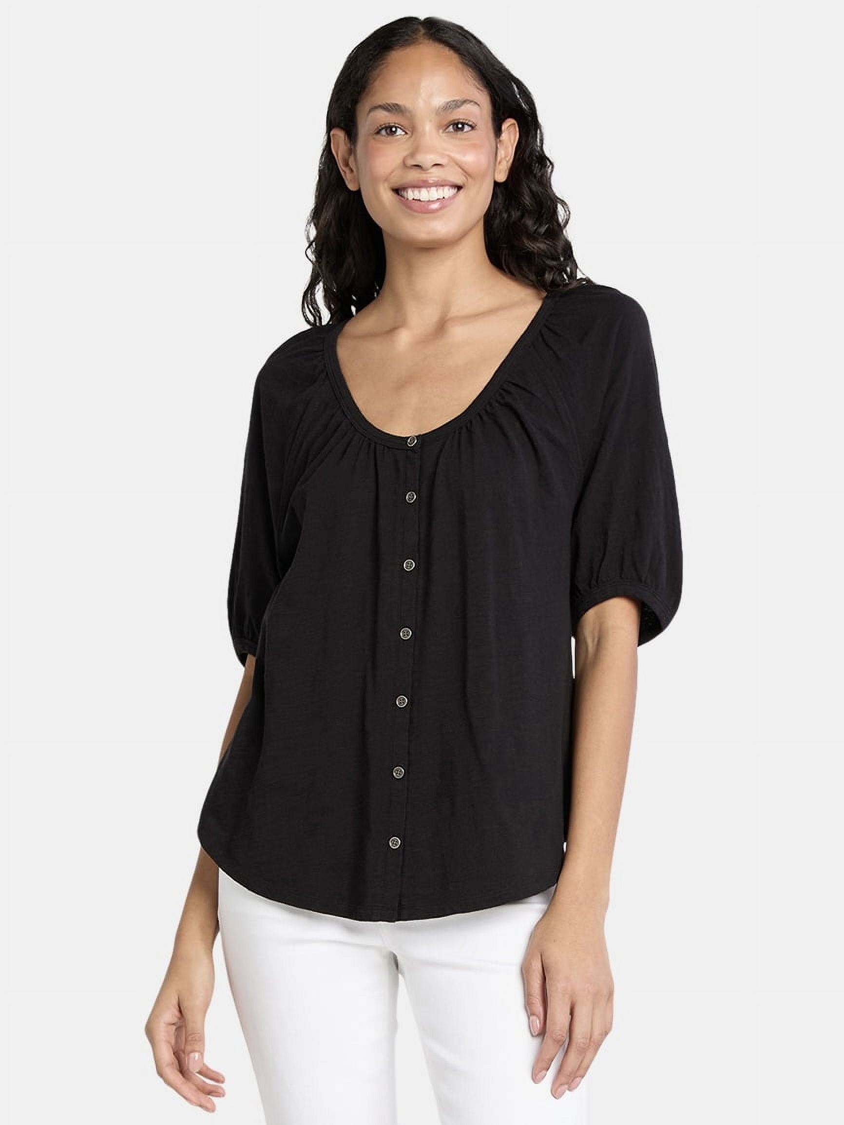 Time and Tru Women's Cotton Peasant Top, Sizes XS-XXXL