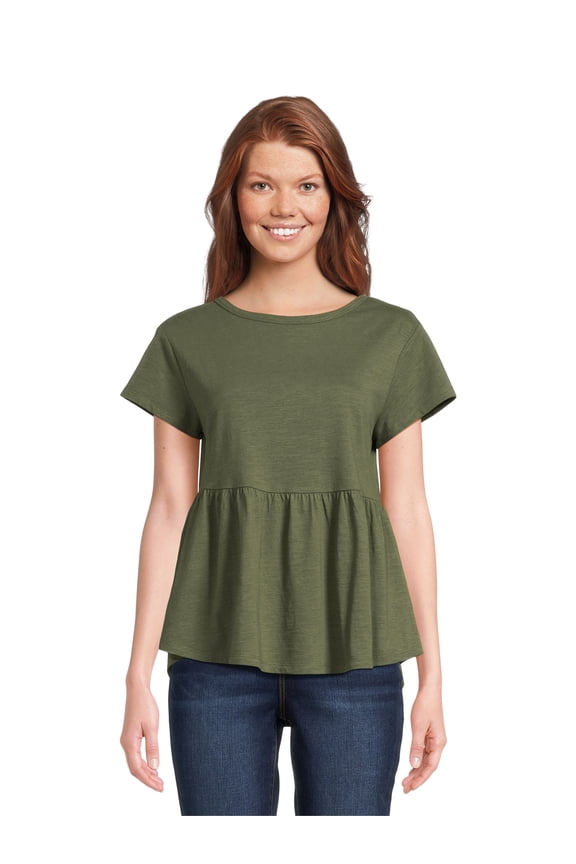 Women's Cotton Peplum Top with Tie Back, Sizes XS-XXXL