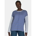thumbnail image 1 of Time and Tru Women’s Cotton Pullover Tee with Long Sleeves, Sizes XS-XXXL, 1 of 5