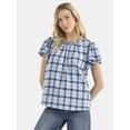 thumbnail image 1 of Time and Tru Women's Cotton Ruffle Neck Blouse with Flutter Sleeves, Sizes XS-XXXL, 1 of 5