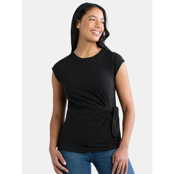 Time and Tru Women's Cotton Side Tie Top, Sizes XS-XXXL