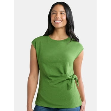 Time and Tru Women's Cotton Side Tie Top, Sizes XS-XXXL