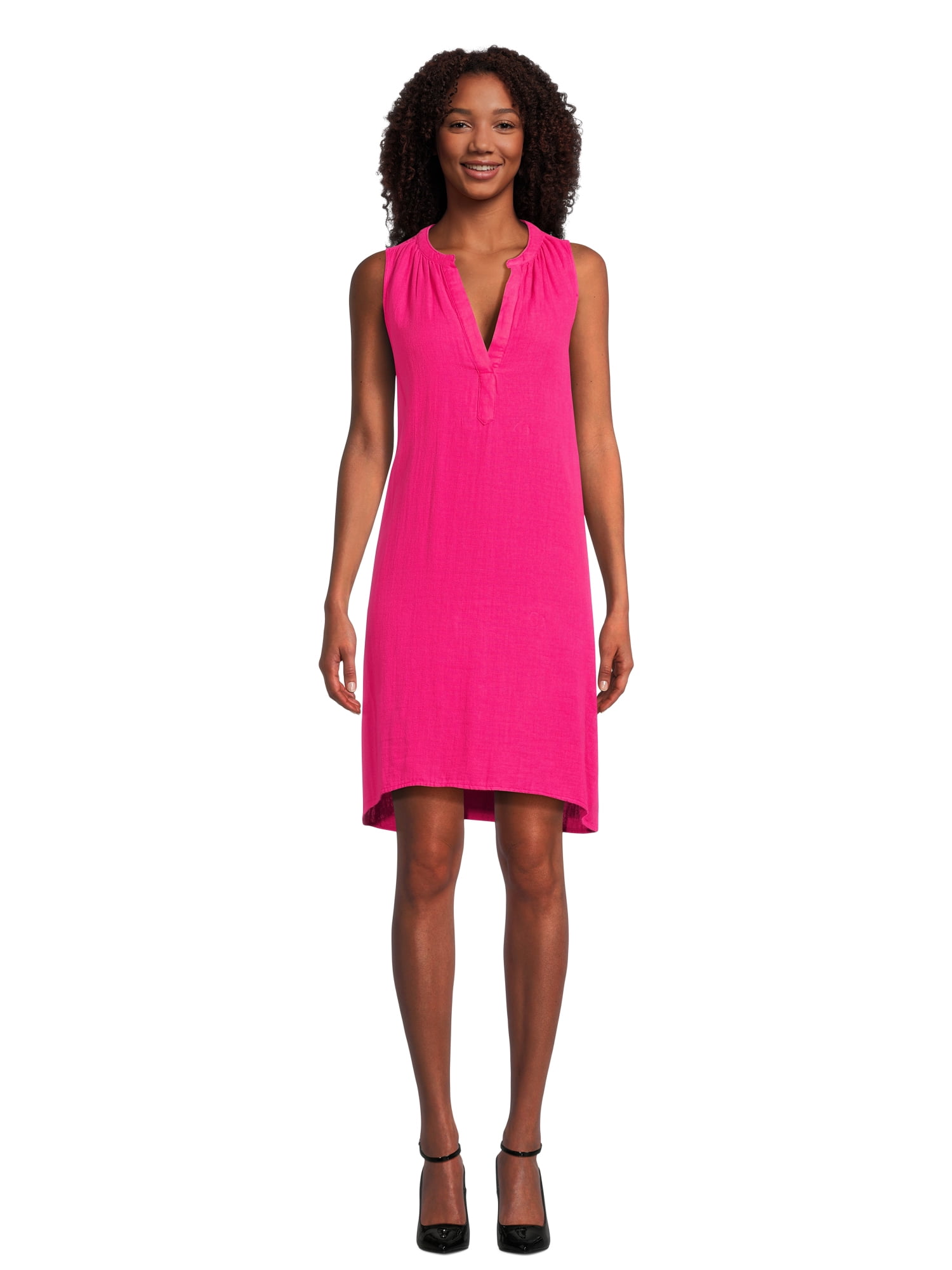 Time and Tru Women's Cotton Sleeveless Double Cloth Dress, Sizes XS-XXXL