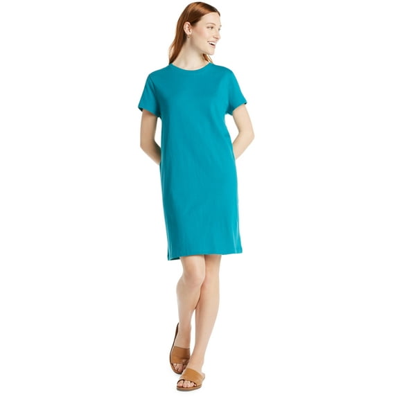 Time and Tru Women's Cotton T-Shirt Dress with Short Sleeves, Sizes S-XXXL