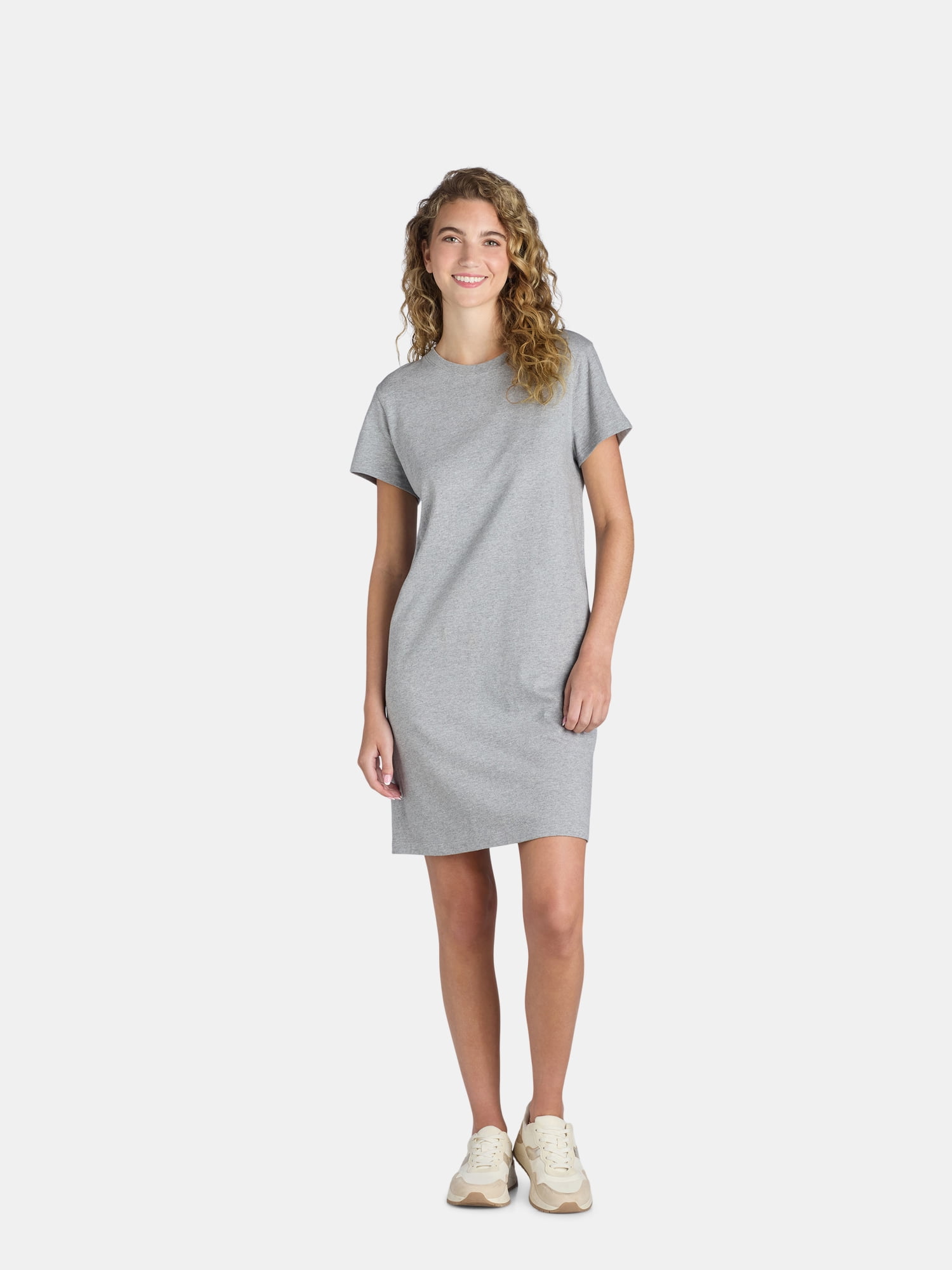 Time and Tru Women s Cotton T Shirt Dress with Short Sleeves Sizes S XXXL Walmart