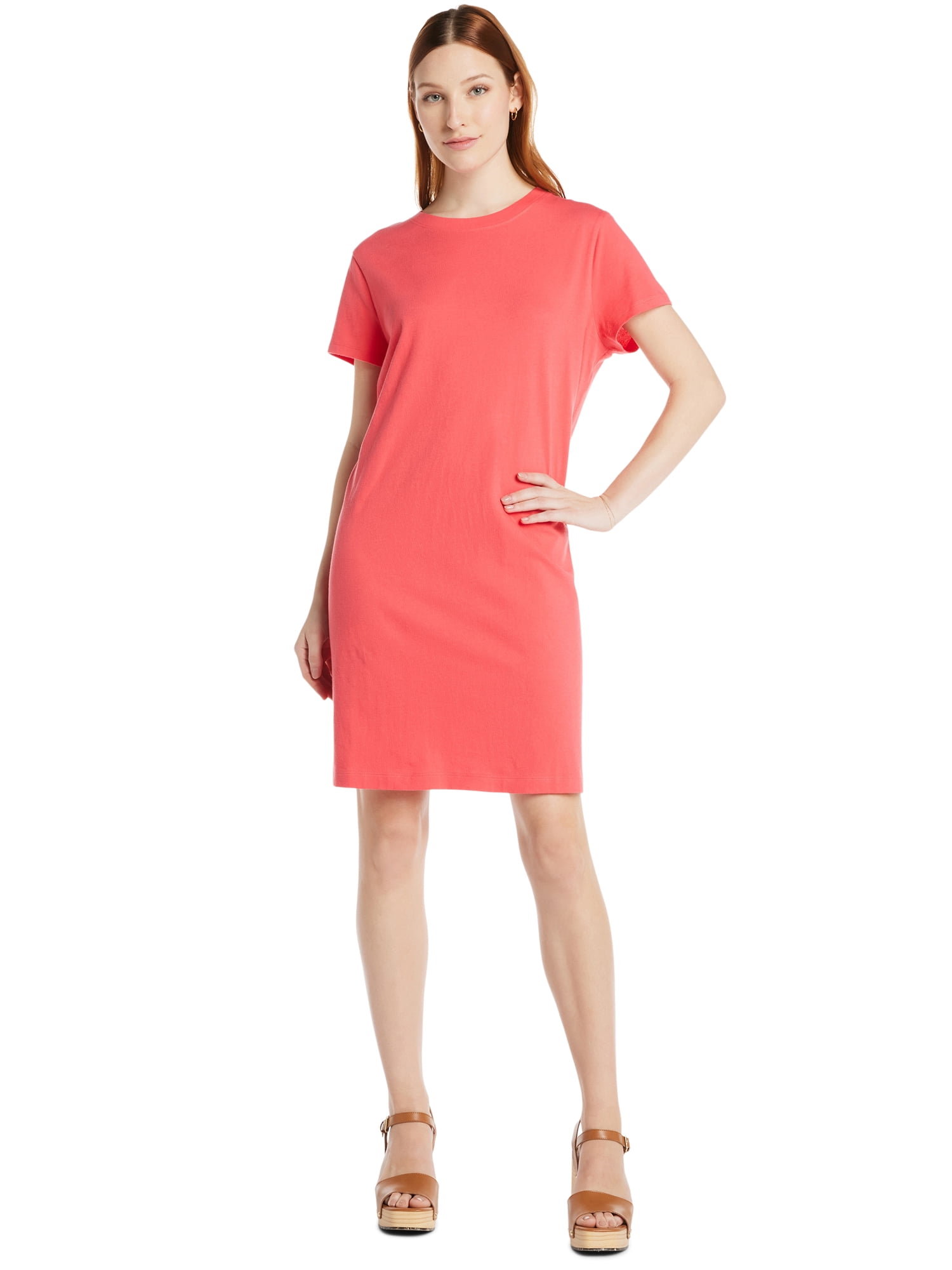Time and Tru Women s Cotton T Shirt Dress with Short Sleeves Sizes S XXXL