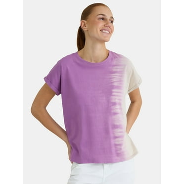 Time and Tru Women's Cotton Tie Dye Dolman Tee with Rolled Cuffs, XS-XXXL