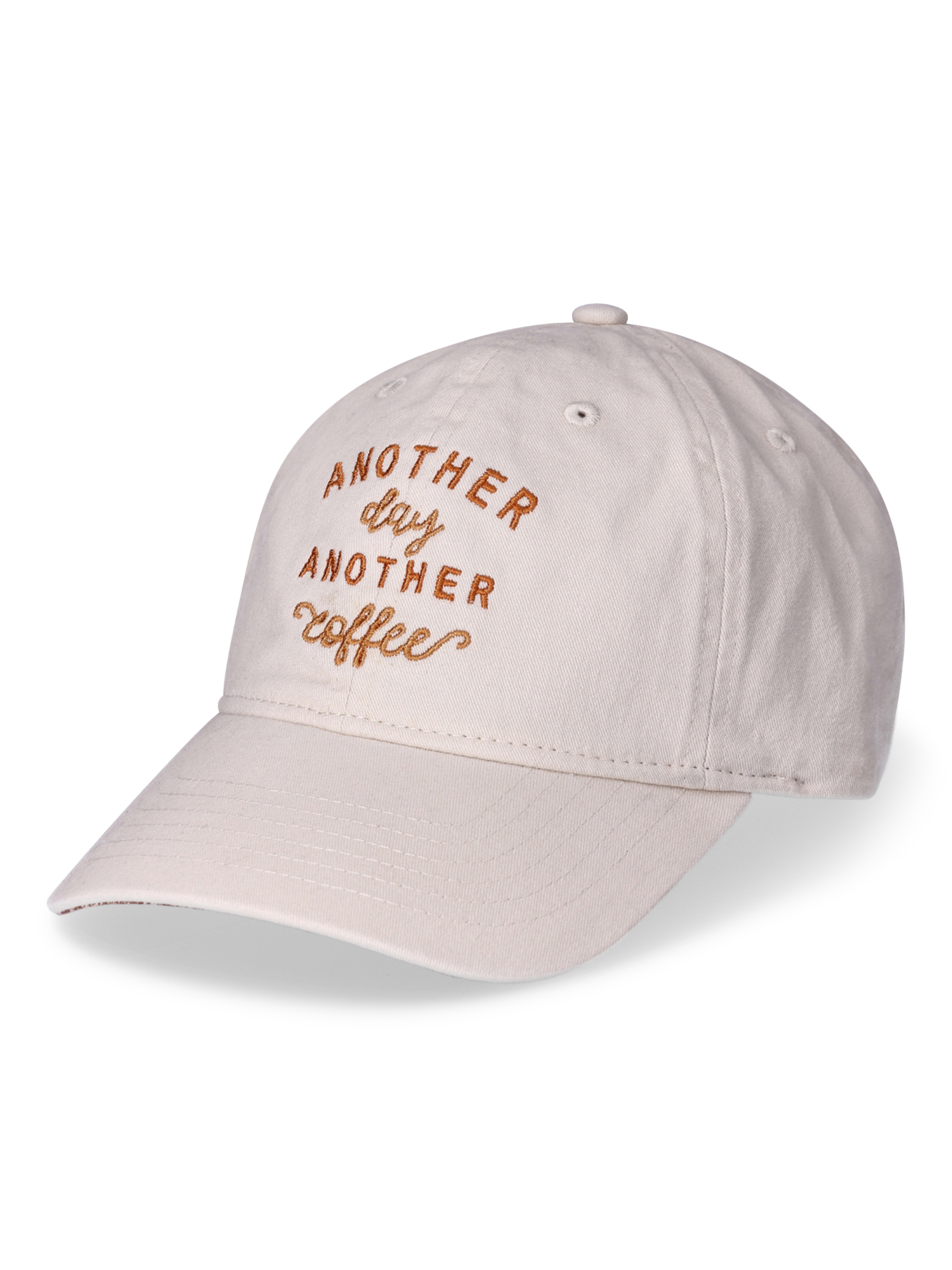 Time and Tru Women's Cotton Twill Another Day Another Coffee Baseball Hat, Almond