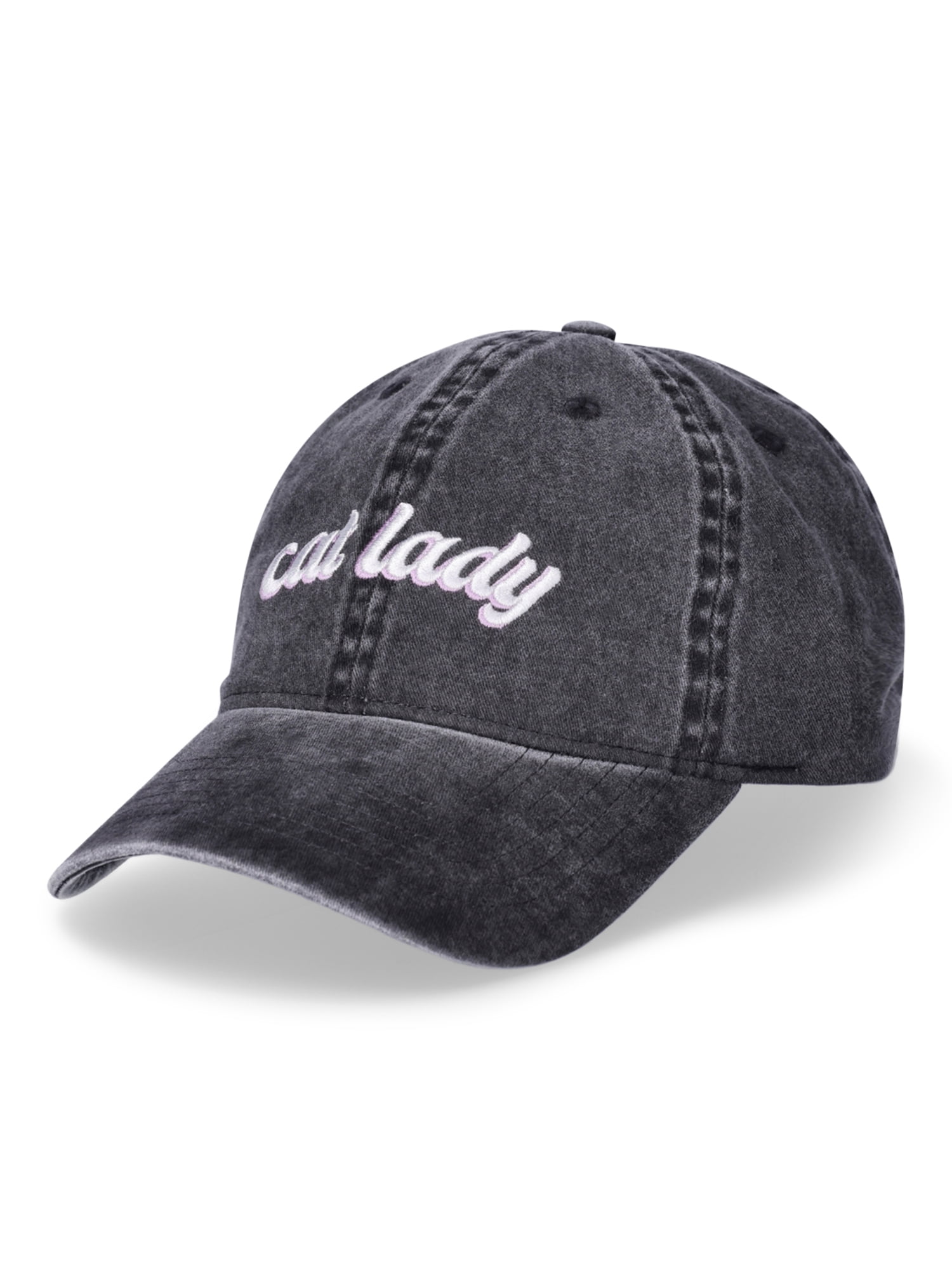 Time and Tru Women's Cotton Twill Cat Lady Baseball Hat, Black