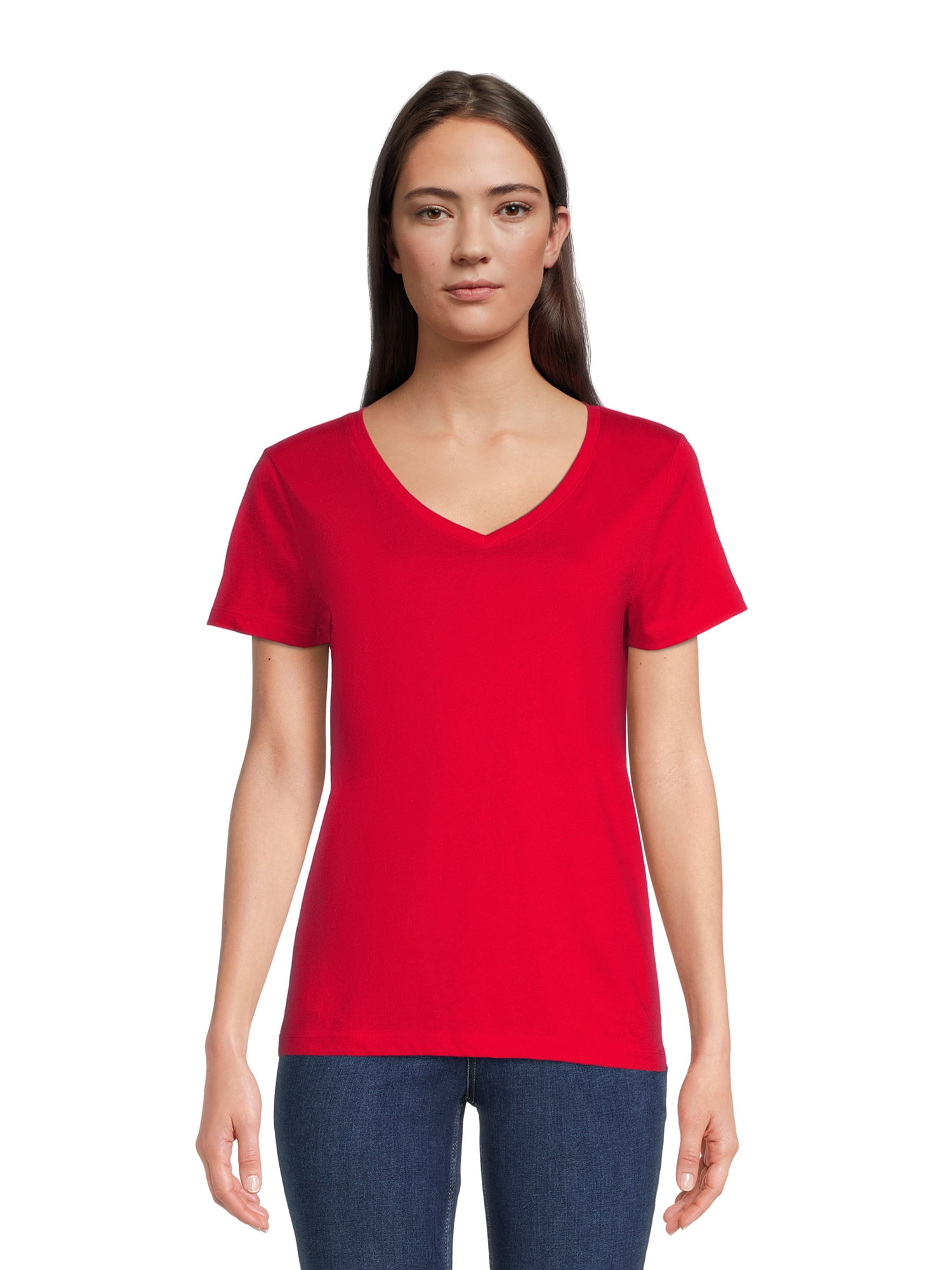 Time and Tru Women's Cotton V-Neck T-Shirt