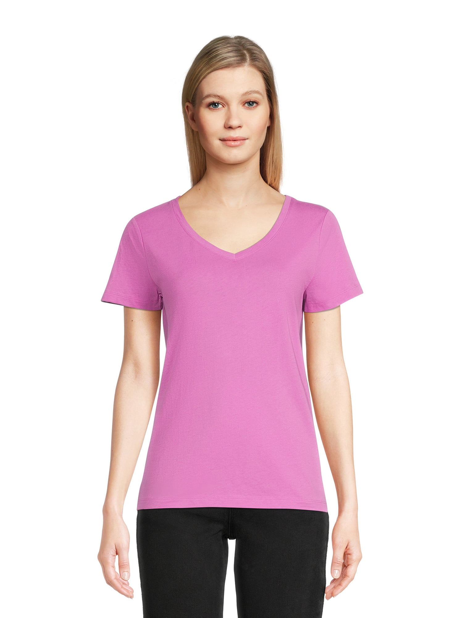 Time and Tru Women's Cotton V-Neck T-Shirt - Walmart.com