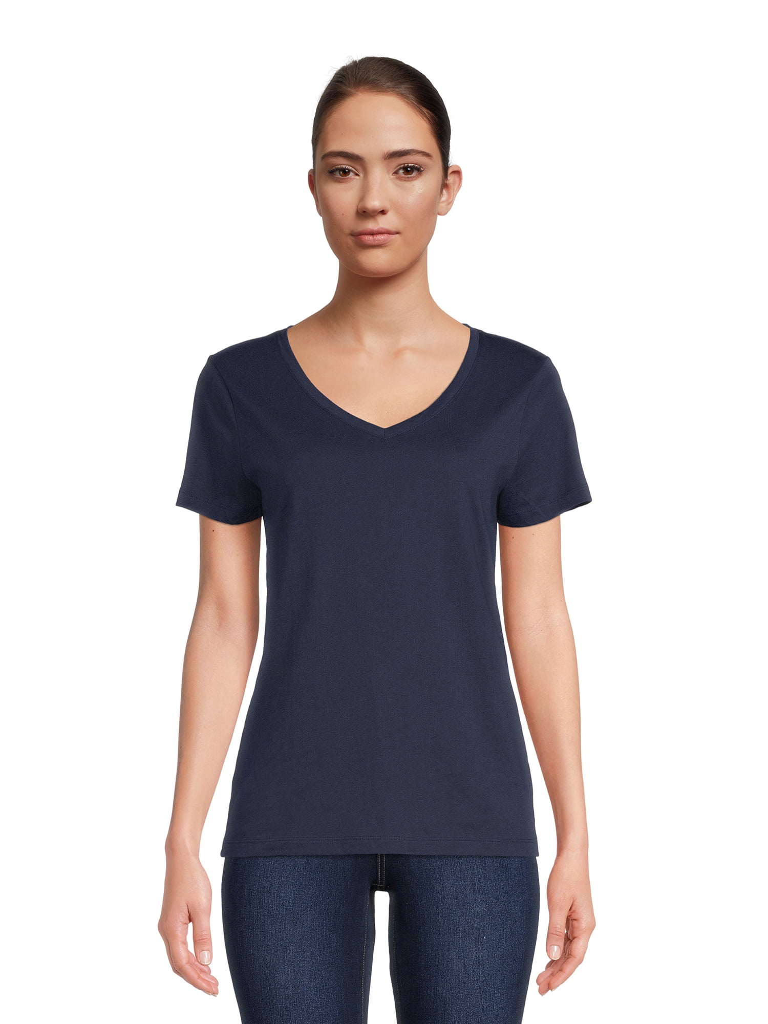 Time and Tru Women's Cotton V-Neck T-Shirt