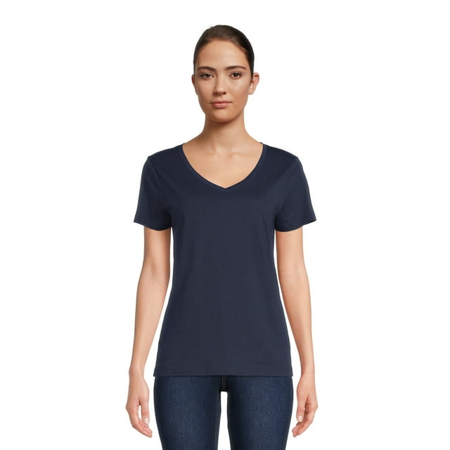 Time and Tru Women's Cotton V-Neck T-Shirt - Walmart.com