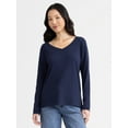 thumbnail image 1 of Time and Tru Women's Cotton V-Neck Tee with Long Sleeves, Size XS-XXXL, 1 of 5