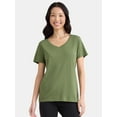thumbnail image 1 of Time and Tru Women's Cotton V-Neck Tee with Short Sleeves, 2-Pack, Sizes XS-XXXL, 1 of 4