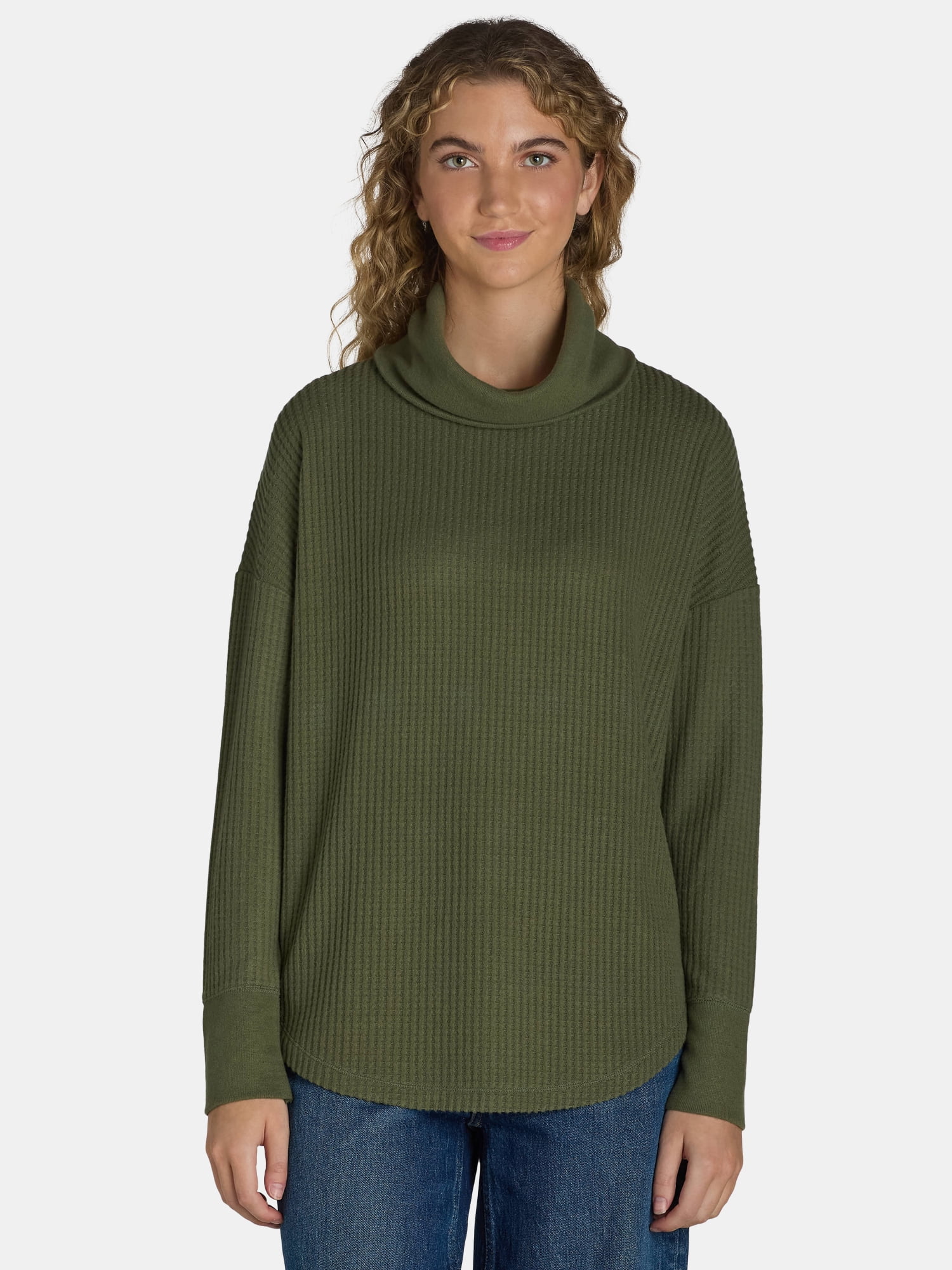 Time and Tru Women's Cowl Waffle Tunic, Size S-XXXL