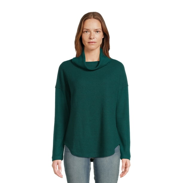 Time and Tru Women's Cowl Waffle Tunic with Long Sleeves, Sizes XS3XL