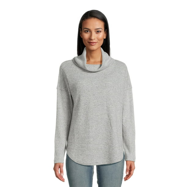 Time and Tru Women's Cowl Waffle Tunic with Long Sleeves, Sizes XS-3XL ...