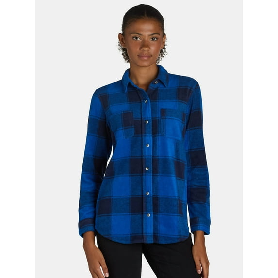 Time and Tru Women's Cozy Flannel Shacket, Sizes S-XXXL
