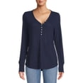 thumbnail image 1 of Time and Tru Women's Cozy Henley T-Shirt with Long Sleeves, 1 of 5