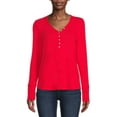 thumbnail image 1 of Time and Tru Women's Cozy Henley T-Shirt with Long Sleeves, 1 of 5