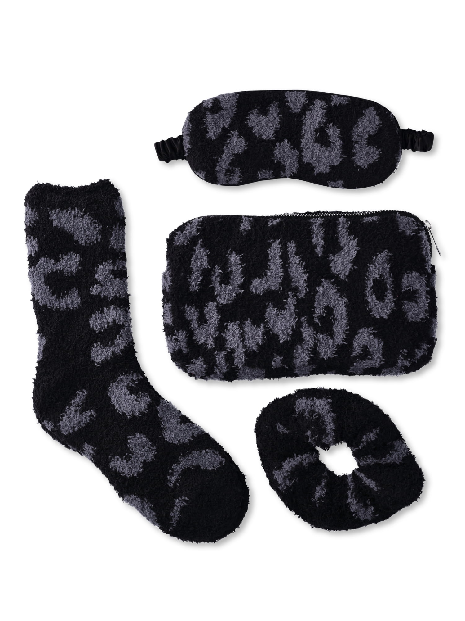Time and Tru Women's Cozy Travel Set, 4-Piece, Black Combo