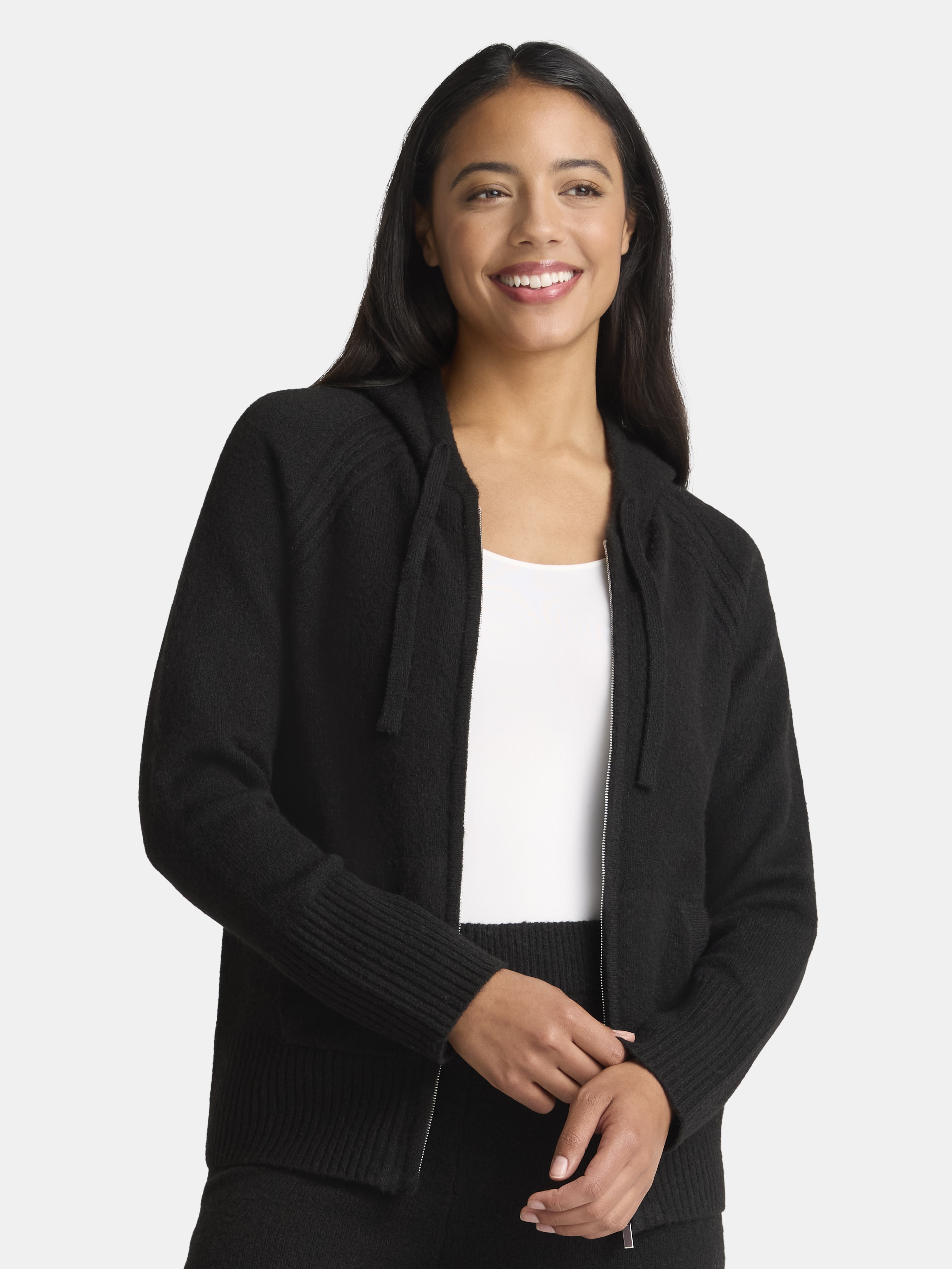Time and Tru Women's Zip Front Hoodie Sweater, Midweight, Sizes XS