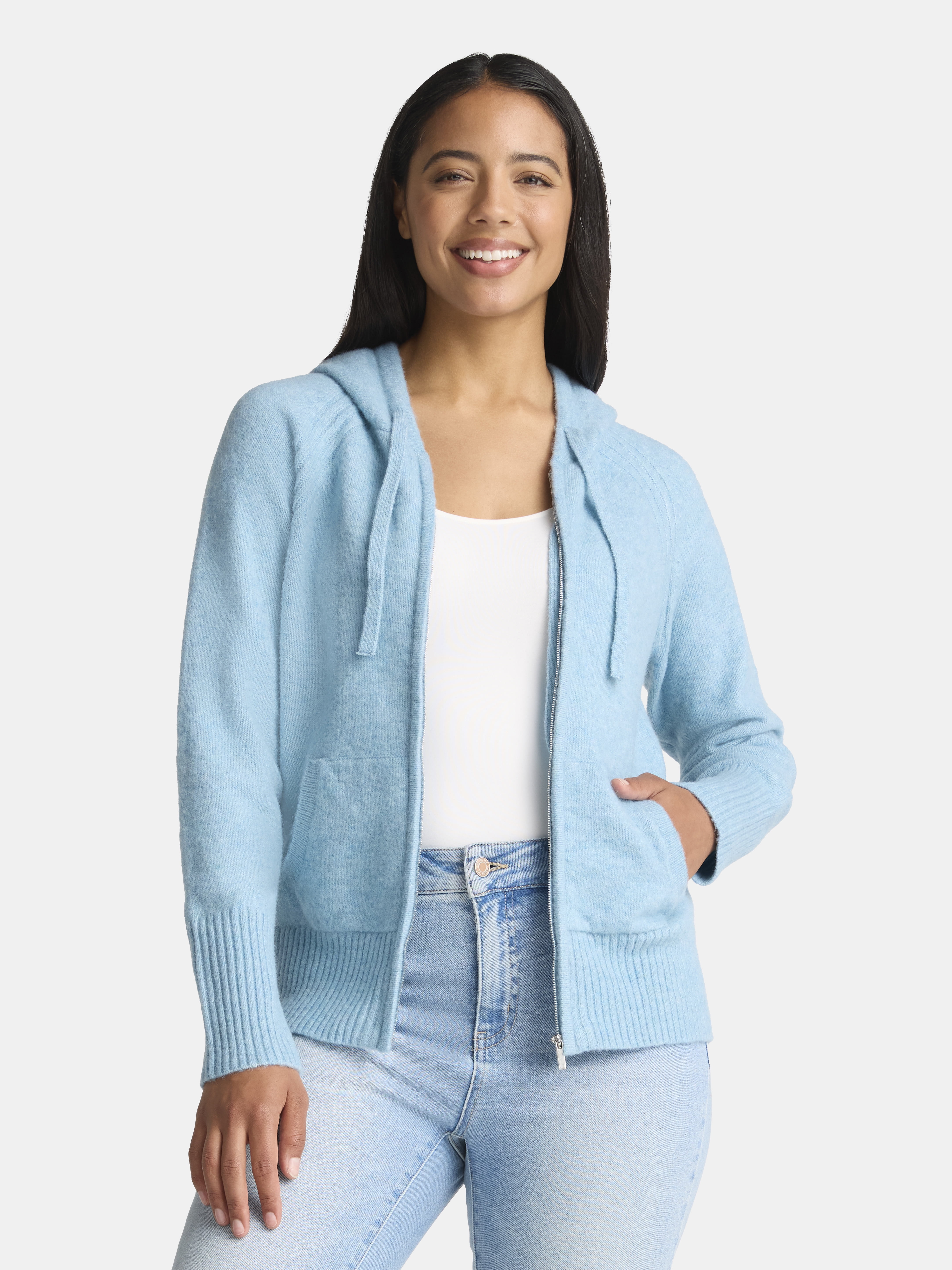 Women's Zip Front Hoodie Sweater, Midweight, Sizes XS-XXXL