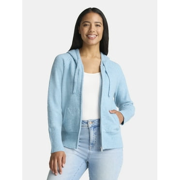 Time and Tru Women's Zip Front Hoodie Sweater, Midweight, Sizes XS-XXXL